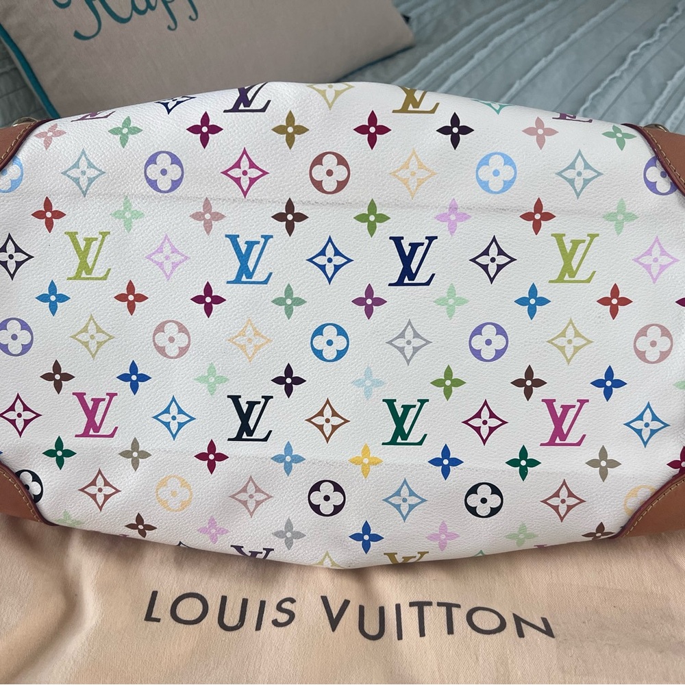 Louis Vuitton White Multicolor Monogram Canvas Shoulder Bag with Tan Trim - Picture 10 of 16